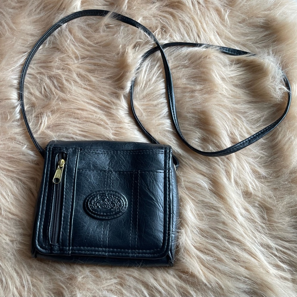 Vintage Black Faux Leather Crossbody Bag